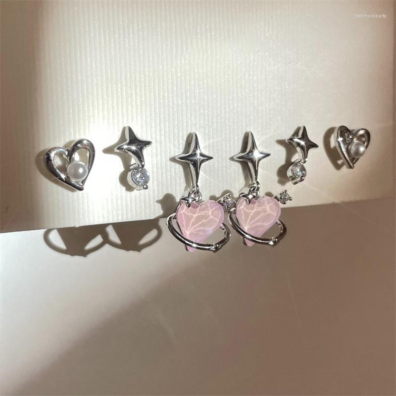 

Dangle Earrings Pink Crystal Opal Peach Heart Cross Star Drop For Women Romantic Sweet Set Aesthetic Fashion Jewelry