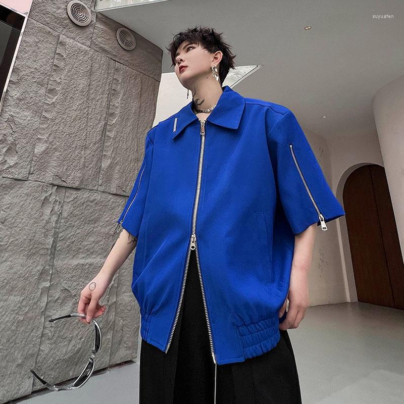 

Men's Jackets Spring Summer Men Niche Fashion Metal Zipper Short Sleeve Loose Casual Japan Korean Streetwear Hip Hop Coats Male, H1893 black