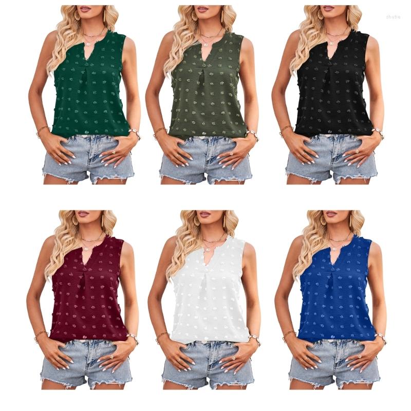 

Women's Tanks Women Sleeveless Chiffon Shirts V-Neck Solid Color Swiss-Dot Loose Fit Top, Black
