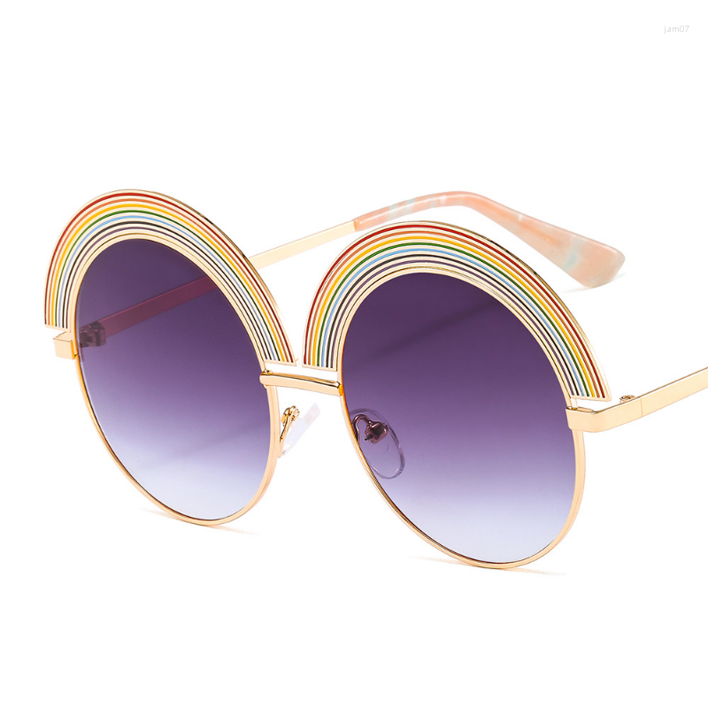 

Sunglasses Metal Fashion Rainbow Large Frame Round Personalized Open Ball Flat Mirror Ladies