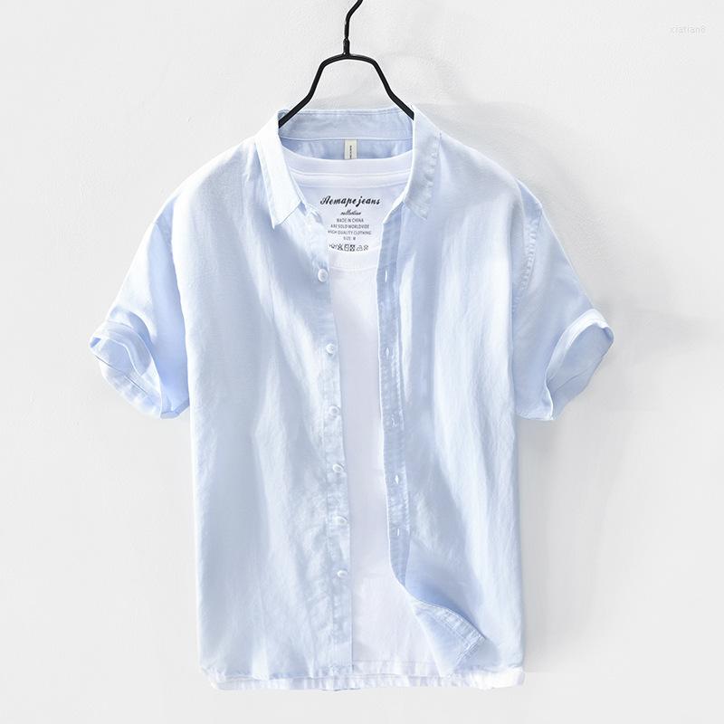 

Men's Casual Shirts Thin Men's Cotton Linen Shirt Summer Short-sleeved Fashion Lapel Solid Color Comfortable Male Clothing Top Coat, Khaki