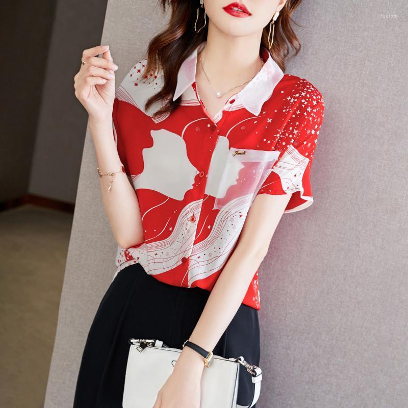 

Women's Blouses Women Shirt Blouse Drop-Shoulder Sleeve 'S 2023 Summer StCollar Floral Single-Breasted Mesh, Black