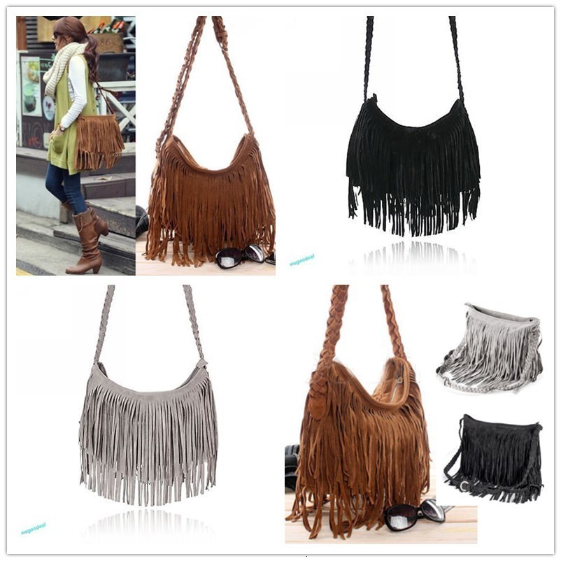 

Evening Bags Fashion Women Shoulder bag Solid Tassels Trending Cross Body Bag Tassel Suede Faux fur Fringe Messenger Shoulder Handbag 230413, Black