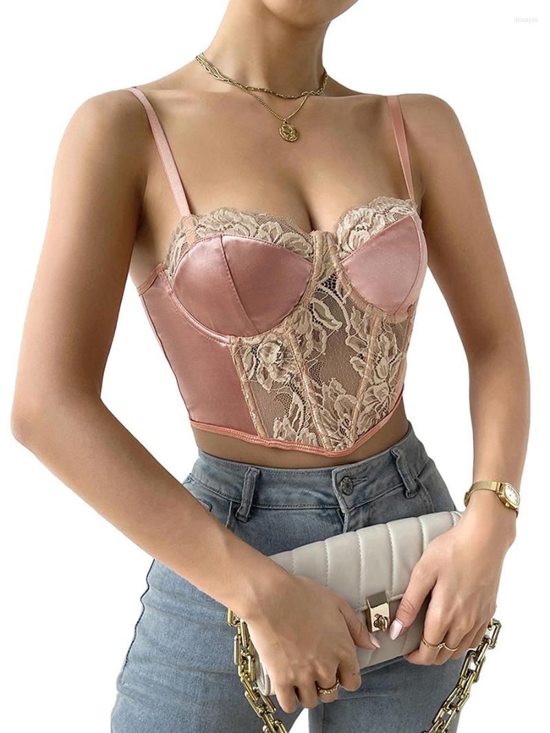 

Women's Tanks ZJLJAYCHOU Corset Tops For Women Vintage Floral Pattern Printed Draw String Drawstring Vest Sexy Top, 004 pink