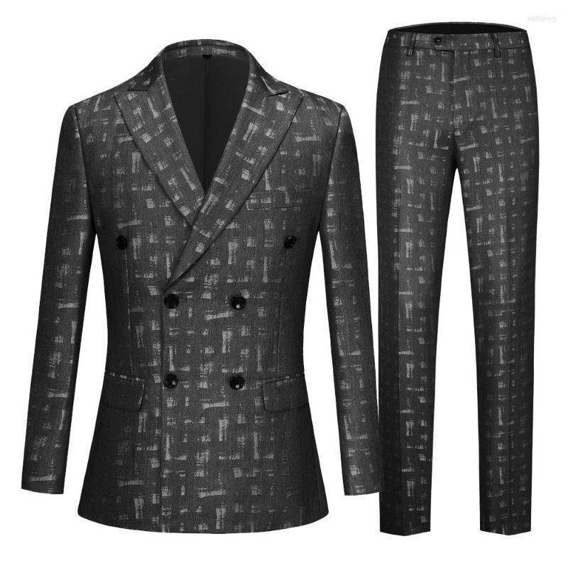 

Men's Suits 2023 European And American Style Men's Suit Double-breasted British Business Hidden Flower Two-piece, Black