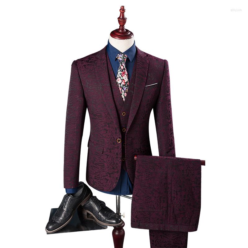 

Men's Suits Men's Slim Fit 3 Pieces Suit Single Breasted One Button Business Casual Wedding Prom Formal Burgundy Jacket Vest &