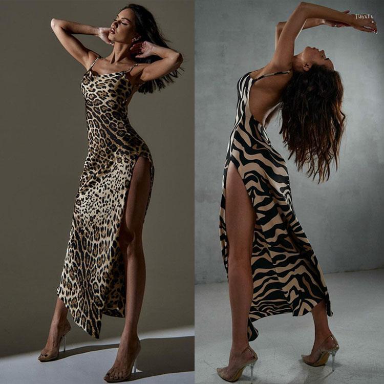 

Casual Dresses 2023 Summer Women' Leoparf Print Sleeveless Slim Split Open Back Sexy Backless High Dress Party Club Long, Leopard print