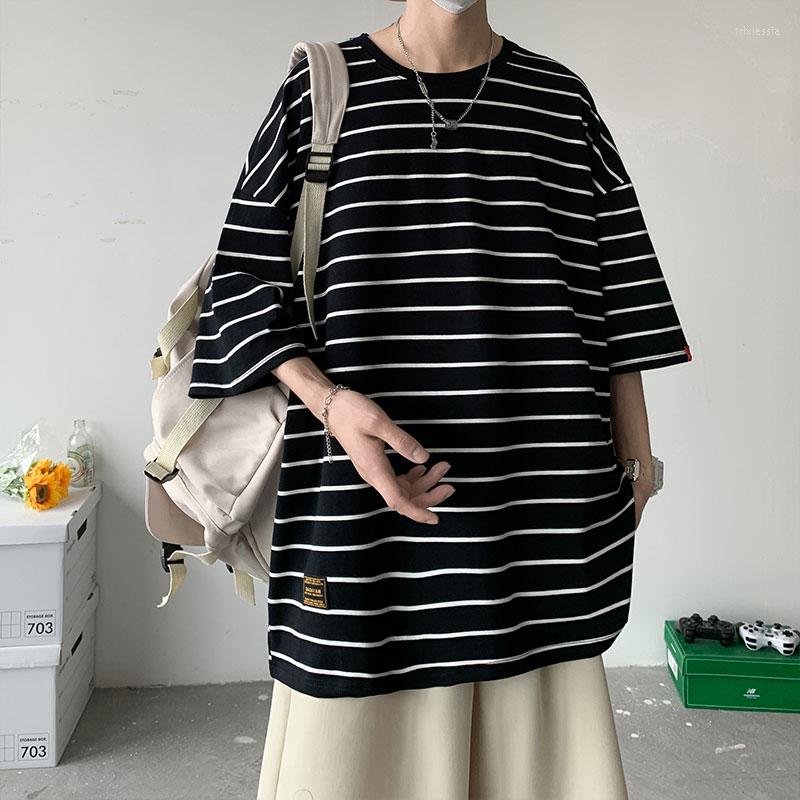 

Men' T Shirts Harajuku Striped T-shirt Men' Loose Top 2023 Casual Round Neck Fashion Pullover, Navy