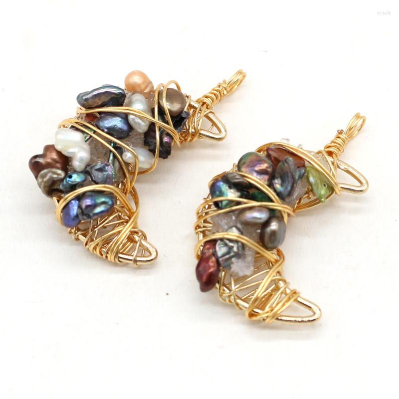 

Pendant Necklaces Natural Semi-precious Stone Moon-shaped Pearl Crystal Bud Boutique Making DIY Fashion Charm Necklace Jewelry