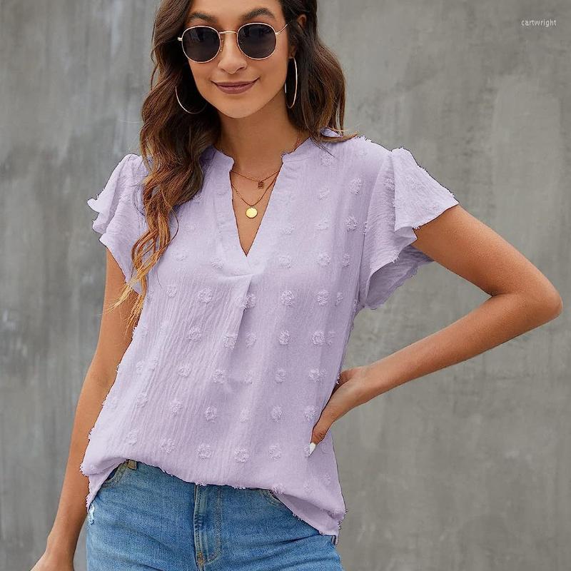 

Women' T Shirts Ruffles Sleeve T-shirts Women Solid Color V Neck Loose Tops Summer Office Lady Blouses Slim Fit 2023 Casual Female Tees, Black