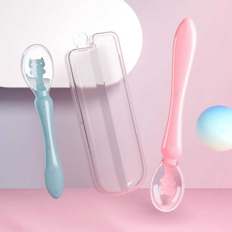 

Cups Dishes Utensils Newborn Baby Spoon Silicone Soft Temperature Sensing Spoon Children Tableware Training Spoon Infant Feeding Tools AA230413