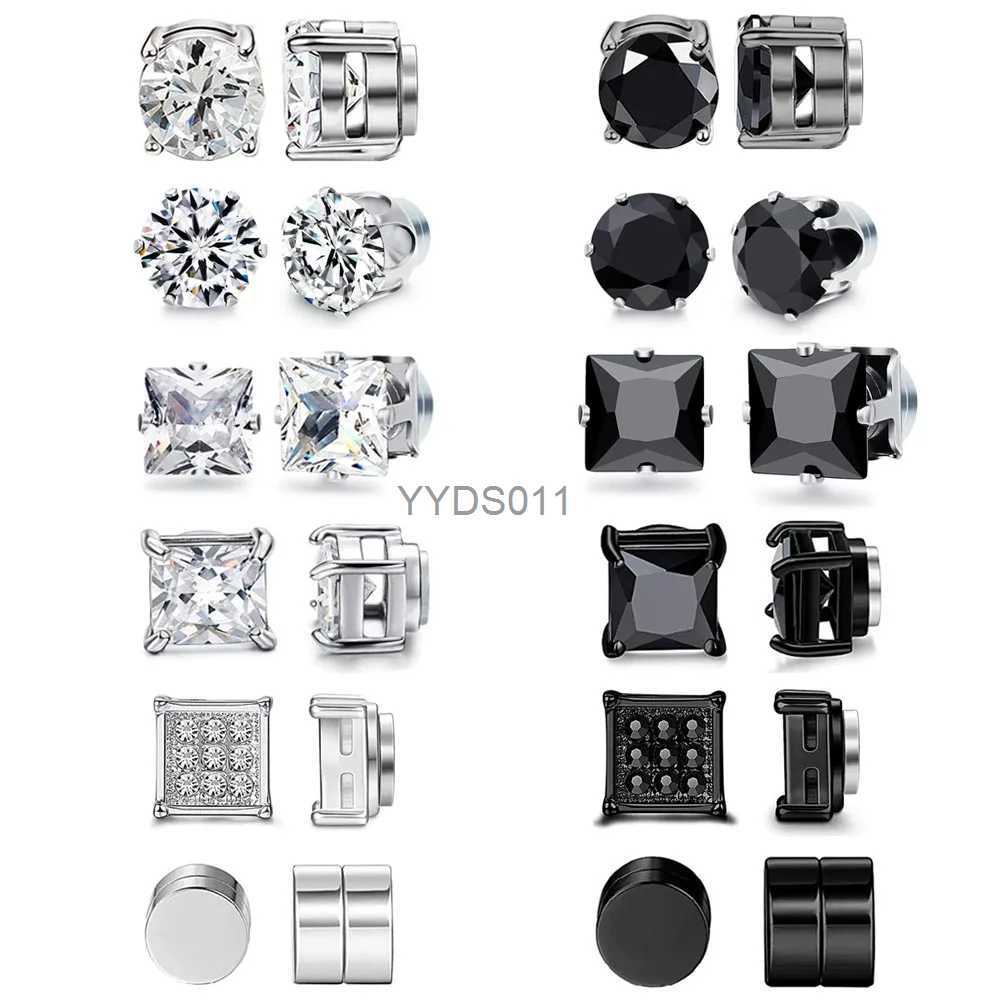 Stud 1/6/12 Pairs Punk Mens Strong Magnet Magnetic Ear Stud Set CZ Fake Non Piercing Earrings Gift For Boyfriend Jewelry 8mm YQ231114-image-921343840