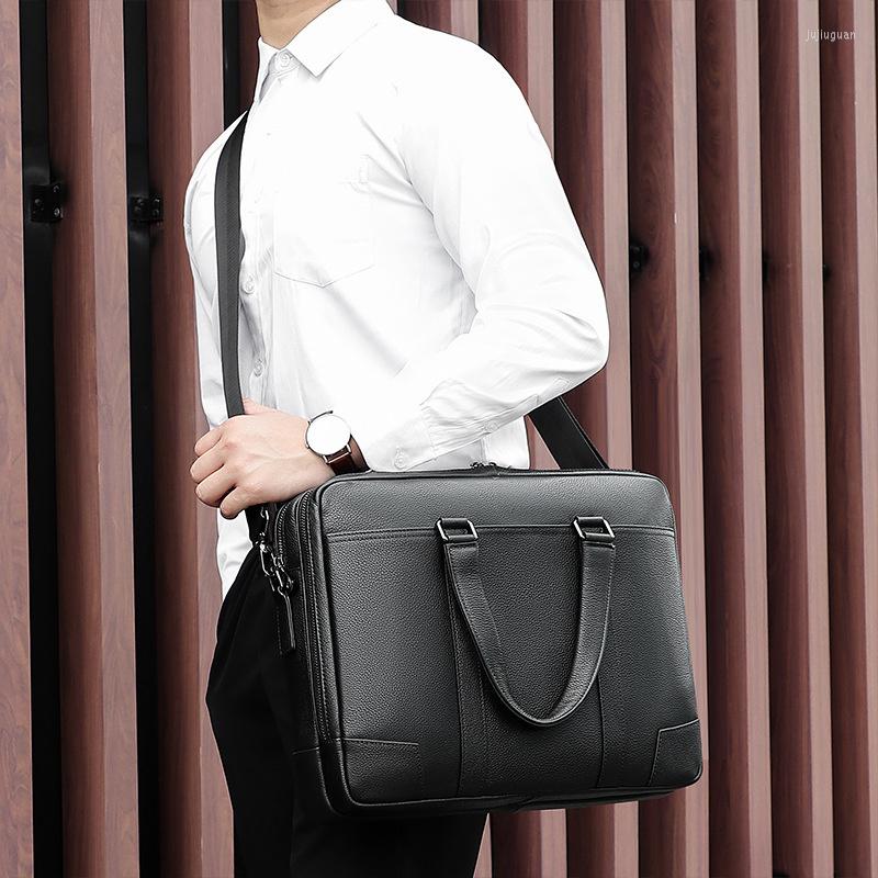 

Briefcases Business Leather Men's Handbag 14 Inch Computer Bag Shoulder Messenger Briefcase, Black