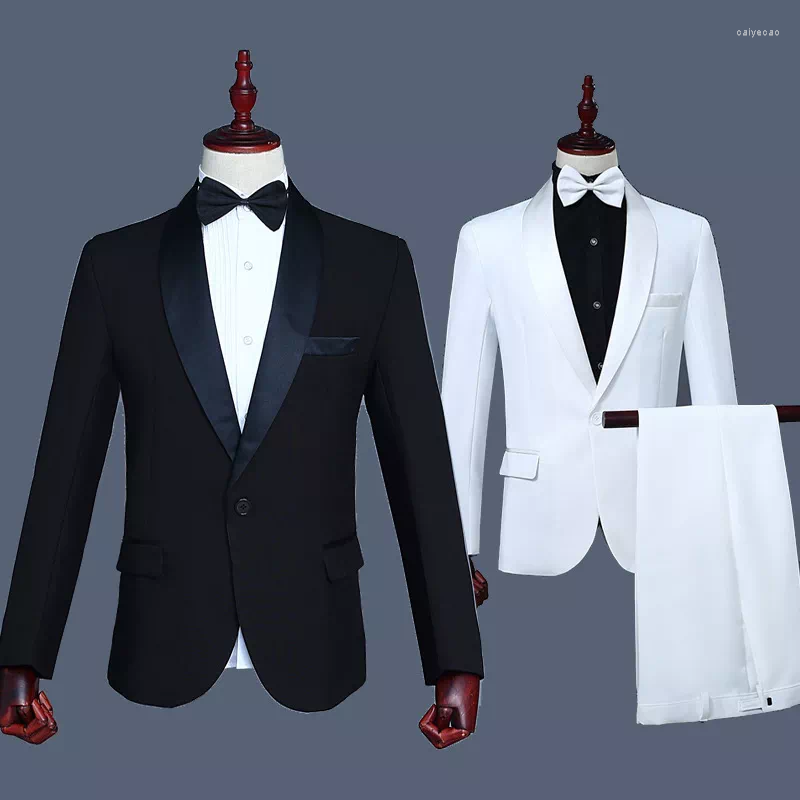 

Men' Suits Men 2023 Long Sleeve Dress Mens Casual Performance Stage White Black Suit Formal Clothing Two Piece Set Coat Pants