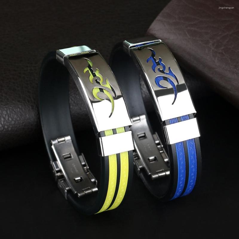 

Bangle Fashion Flame Print Stainless Steel Bracelets For Men Women Individuality Adjustable Rubber Bracelet Casual Jewelry Gifts