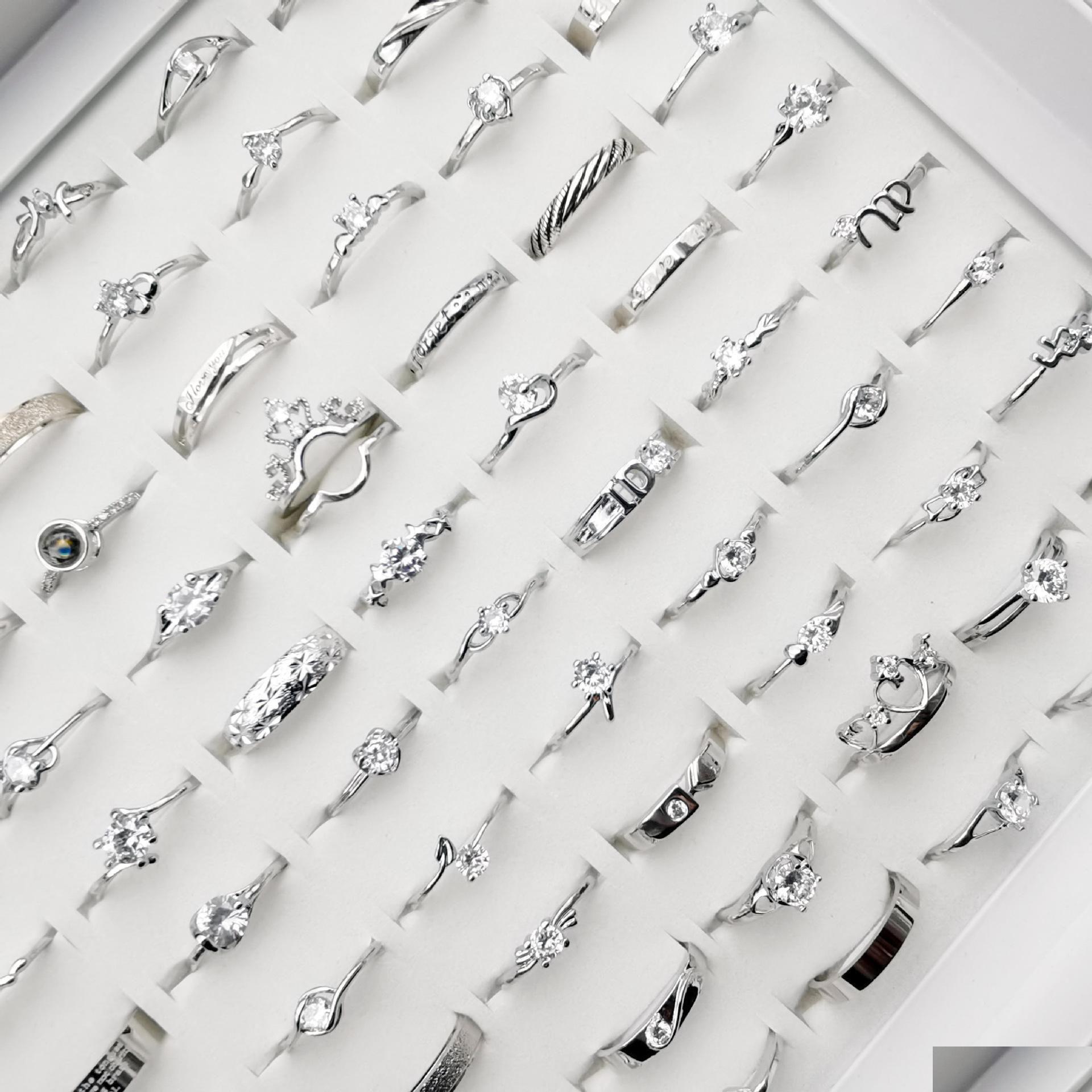

Band Rings Wholesale 100Pcs Sparkling Sier Fashion Simple Womens Wedding Mixed Style Gift Party Engagement Jewelry Drop D Delivery Ri Dhleg