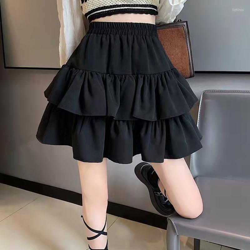 

Skirts Jupe Short Femme Black Mini Skirt Women Spring Summer Korean Style High Waisted Cute Layered Puffy Ruffle Tutu Plus Size
