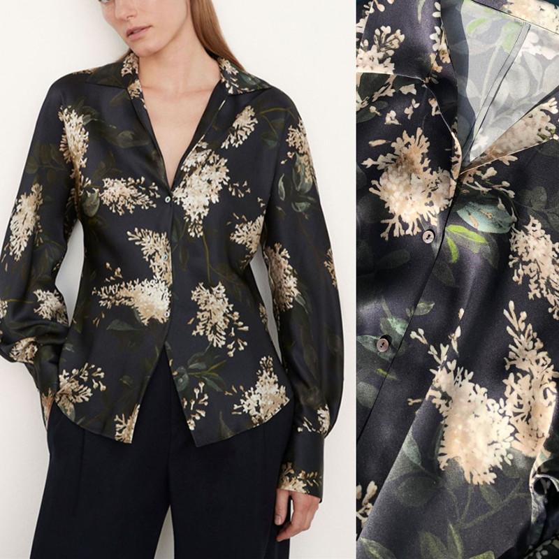 

Women' Blouses Women Blouse Floral Print Long Sleeve V-Neck Vintage Early Spring 2023 Silk Shirt