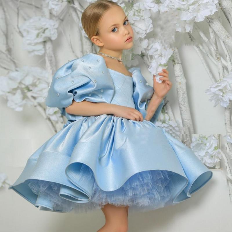 

Girl Dresses Puffy Sleeve Flower 2023 Tutu Half Kid Birthday Christmas Gown Zipper Back Vestido First Communion, Purple
