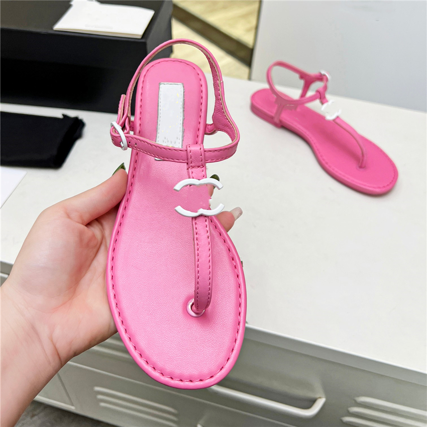

Summer Popular Women Sandals 2023 Channel Luxury Brand Business Dress Wedding Party Leather High Heels Casual Flat Slipper 09-05