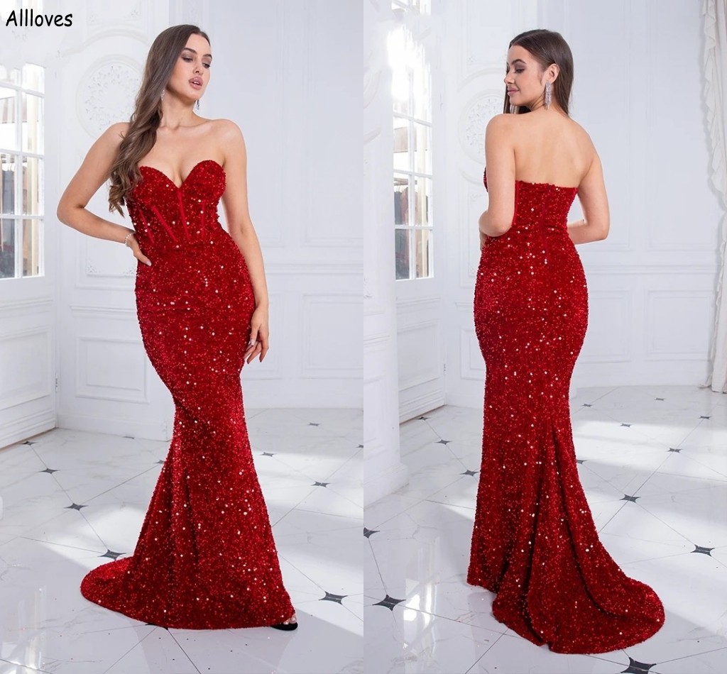 

Glittery Red Sequined Plus Size Evening Dresses Sweetheart Corset Backless Special Occasion Party Gowns For Women Long Mermaid Formal Prom Vestidos De Festa CL2163, Nude