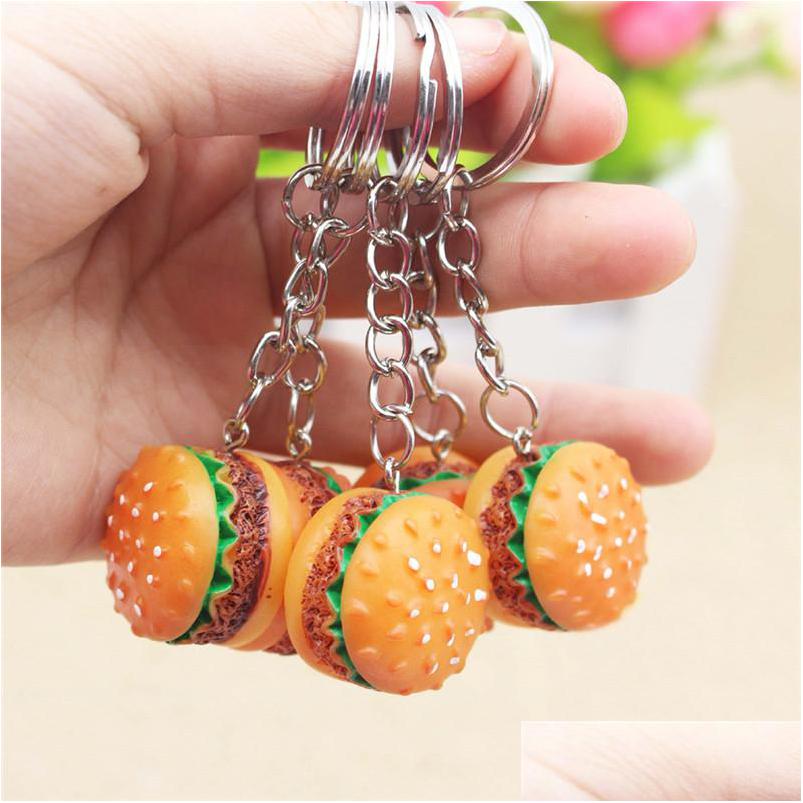 

Keychains Lanyards Simation Hamburger Keyring Keyfob Creative Charm Pendant For Car Phone Bags Fashion Accession Toys Drop Dhgarden Dhs7F