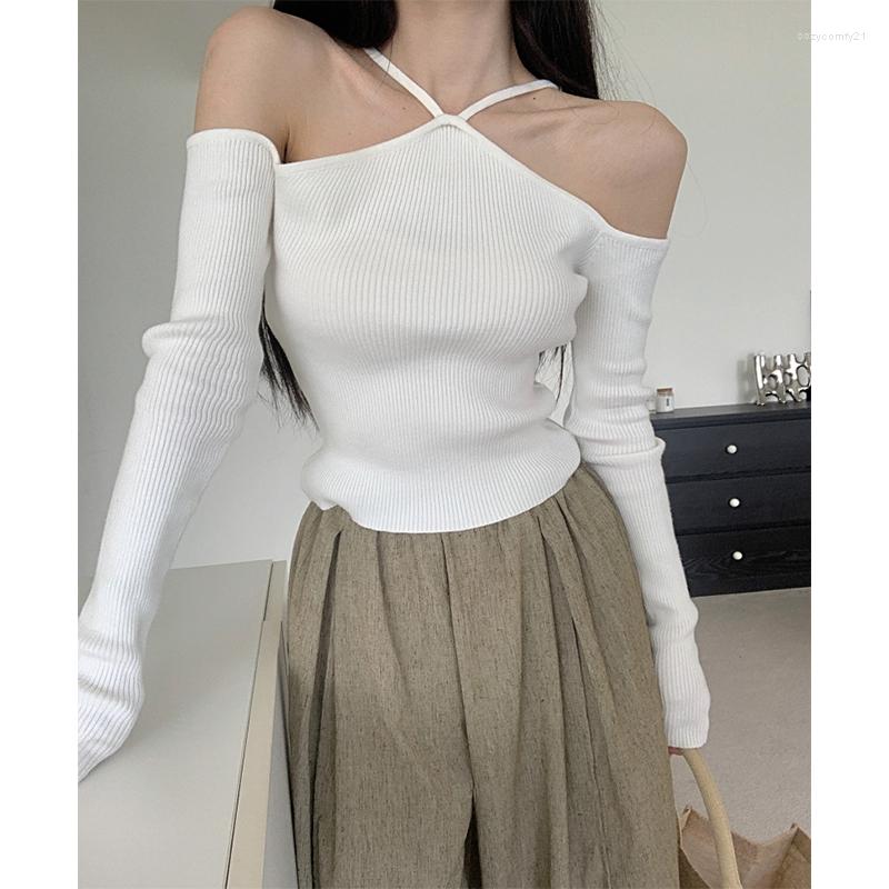 

Women's Sweaters Sweater Mujer 2023 Sexy Off Shoulder Slim Knitted Long Sleeve Pull Femme Autumn Vintage Chandails White Black Top Women