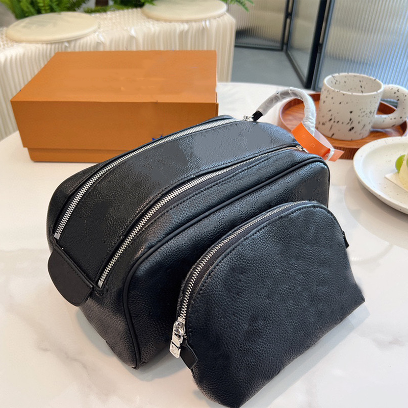 

Fashion Cosmetic Bags Designers Double Zipper Cases Large Capacity Fold Storage Hanging Bag Woman Clutch Makeup Handbag, Black grey flower