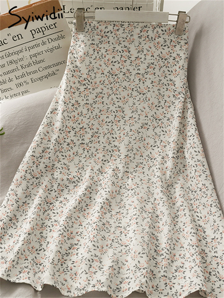 

Skirts Syiwidii Boho Floral Print Chiffon Long Skirt for Women Back Elastic Band High Waist Spring Summer Midi Skirts Balck Pink 230414