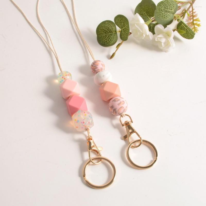 

Keychains Silicone Beaded Lanyards For ID Badges And Keys Soft Necklace Teacher Boho Fashion Cute Badge Women