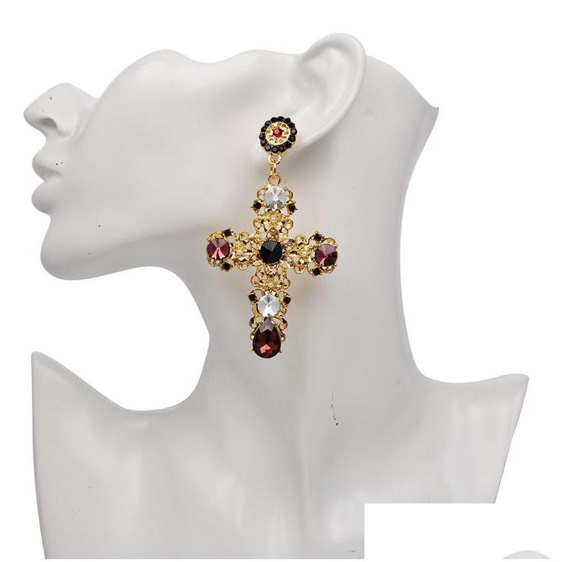 

Dangle Chandelier Women Fashion Earrings Fl Crystal Gold Cross Earring Sweet Metal With Bijou For Accessories Drop Delivery Dhgarden Dhkbn