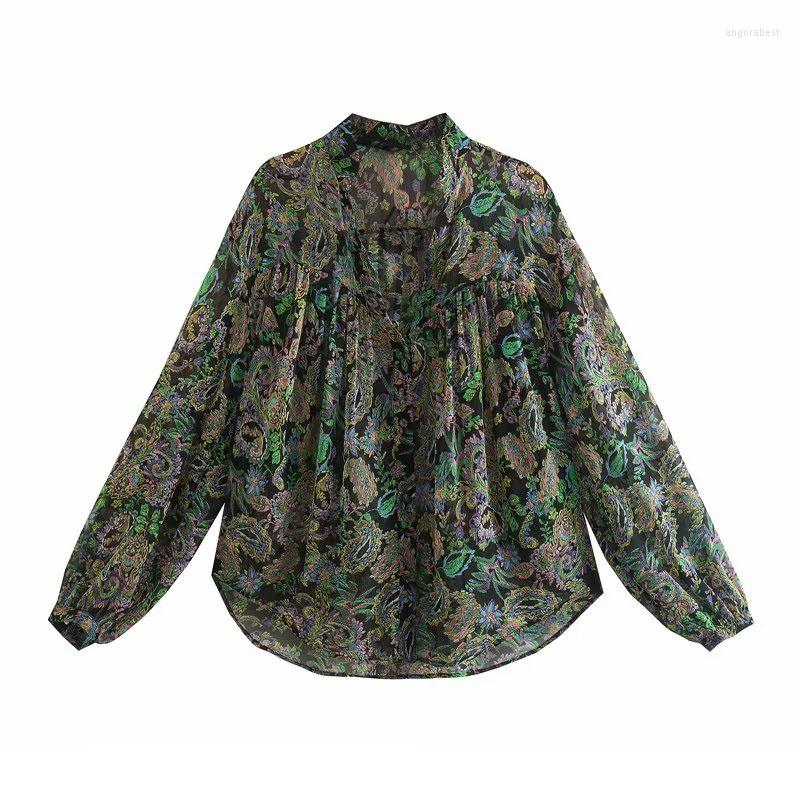 

Women's Blouses 2023 Spring And Summer Casual Women's Round Neck Loose Top Printed Drapey Long Sleeve Shirt XX9126, Green