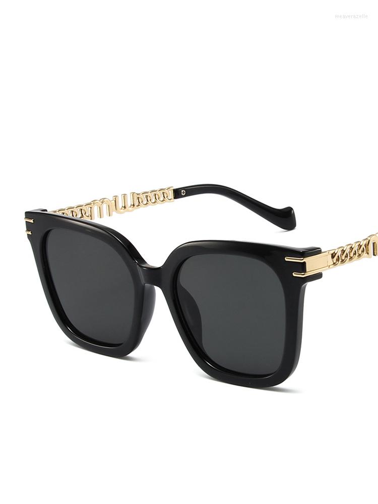 

Sunglasses 2023 Fashion Oversize Gradient For Women Vintage Alloy Chain Frame Rivet Square Sun Glasses Female Elegant Shades