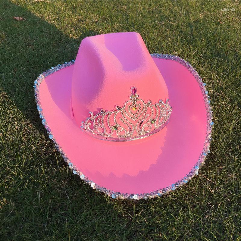 

Berets Western Style Tiara Cowgirl Hat For Women Girl Adult Pink Cowboy Cap Holiday Cute Funny Costume Party, B-pink feather