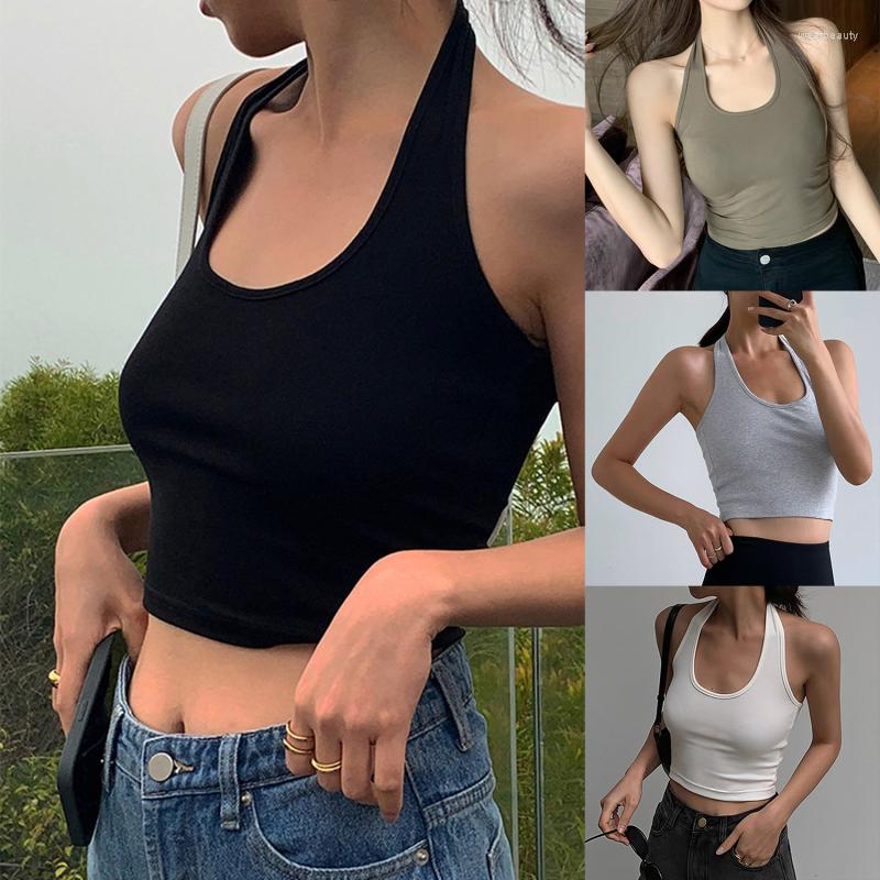 

Women' Tanks Cotton Sexy Backless Black White Tank Tops Halter Streetwear Vest Female Crop Top Summer 2023 Basic T-shirts Ladies Tube Camis