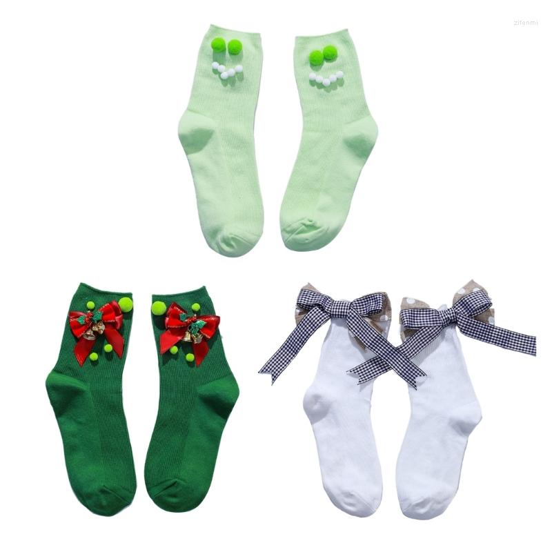 

Women Socks H9ED Cartoon Bow Winter Warm Christmas Fashion Snow Boot For Girl Daily Wear Gift