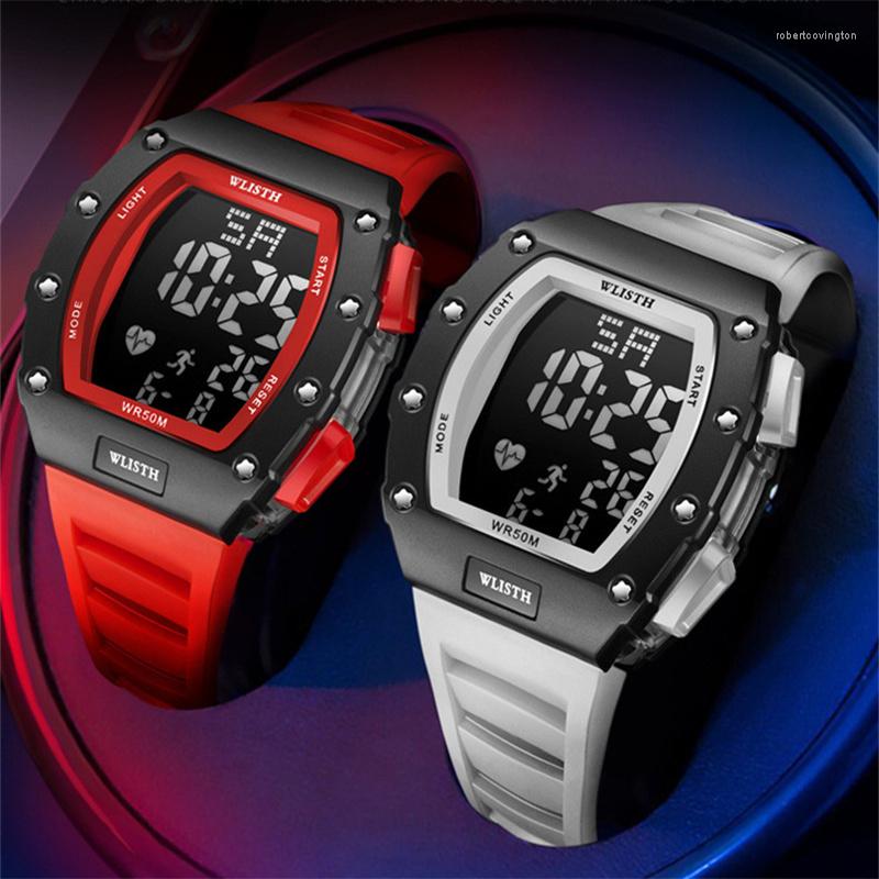 

Wristwatches Men Digital Watch Military Sports Watches Mens Fashion 5ATM Waterproof Electronic Wristwatch Relogio Masculino, Red