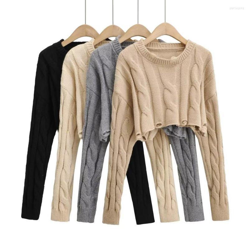 

Women' Knits Khaki Color Knitting Short Pullovers Full Sleeves Elastic Fabric Lady Jumpers Sweater, Black
