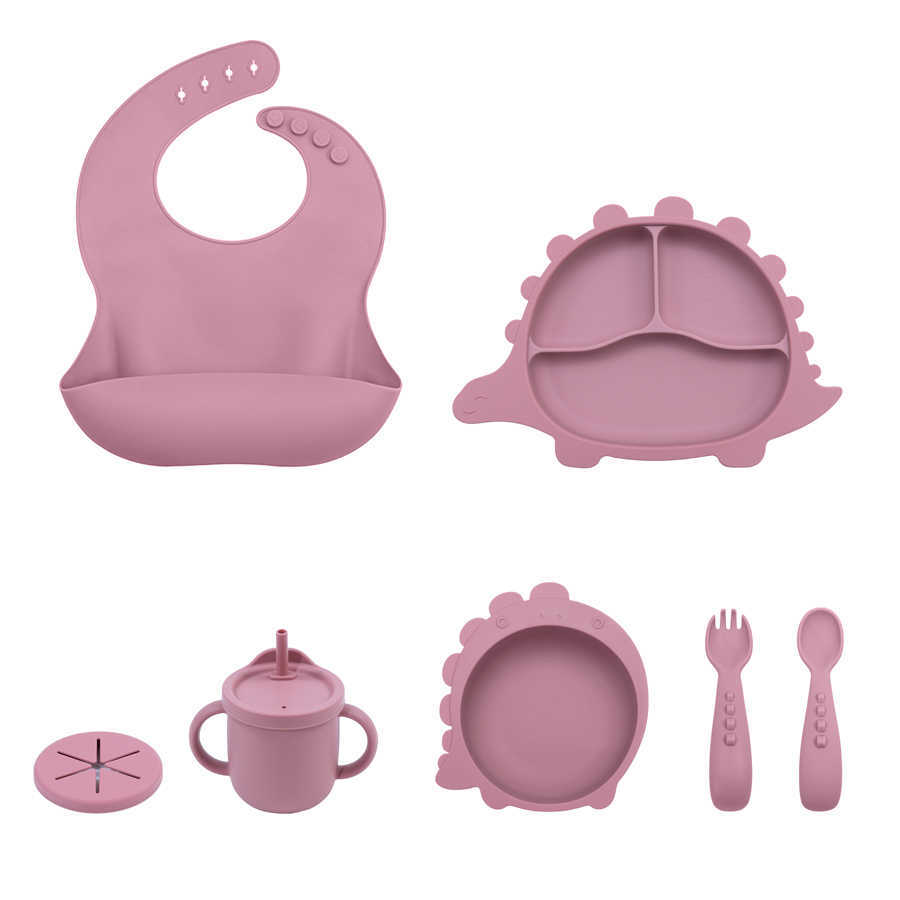 

Cups Dishes Utensils 6Pcs/Set Silicone Dsihes Plate Waterproof Bib Set Baby Feeding Sucker Bowl Baby Dishes BPA Free Fork Spoon Sippy Cup Tableware AA230413