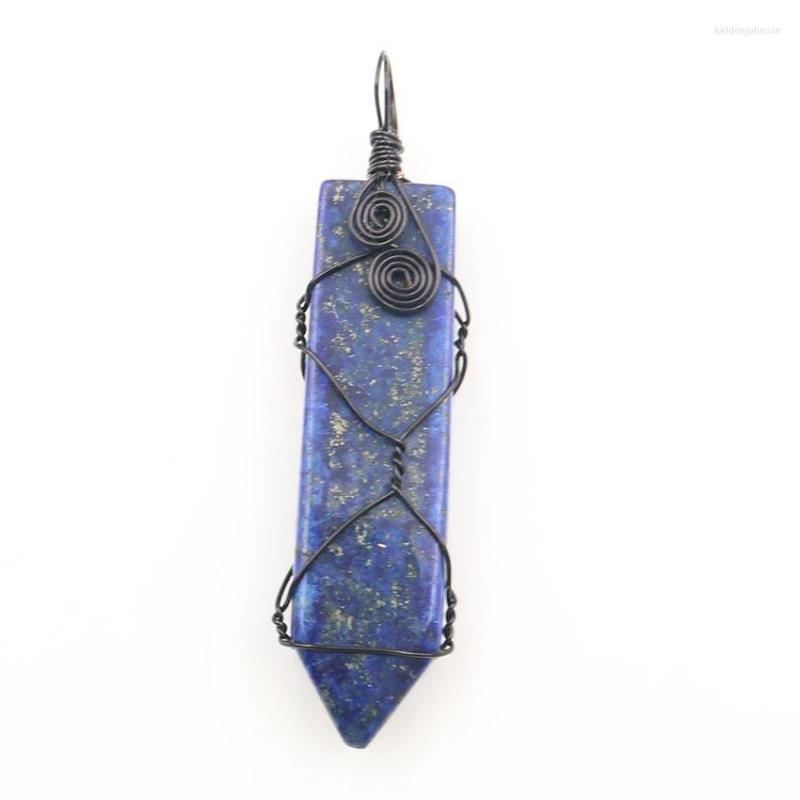 

Pendant Necklaces FYJS Unique Black Color Wire Wrap Sword Shape Amethysts Stone Rose Pink Quartz Jewelry