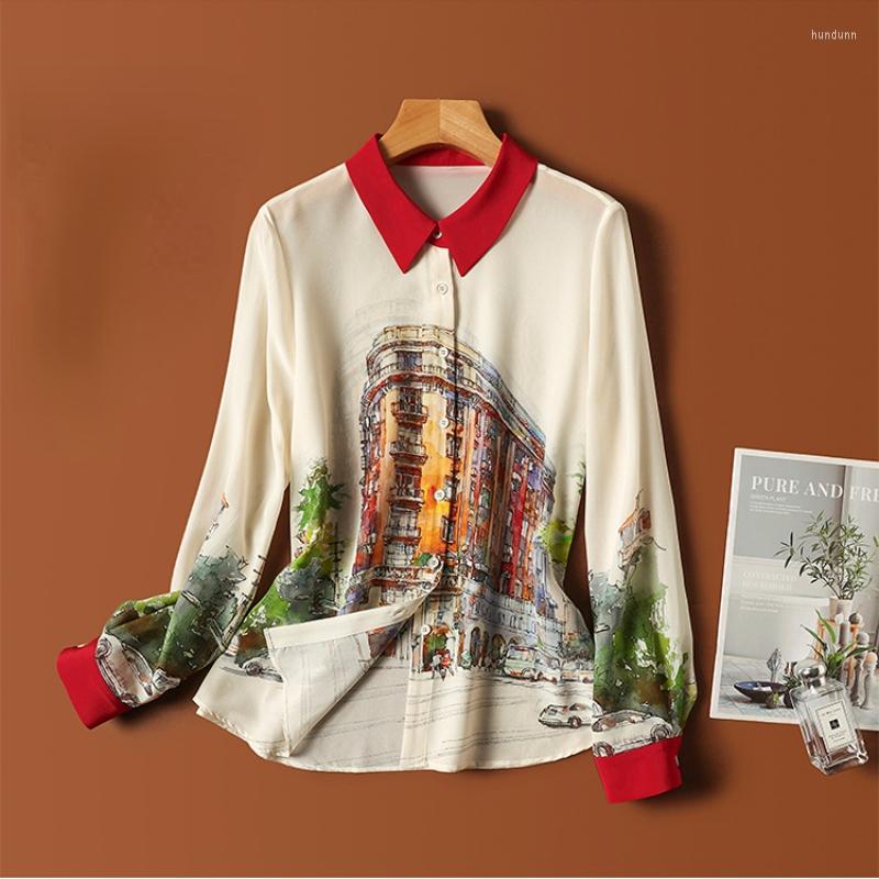 

Women' Blouses Satin Shirt For Women Summer 2023 In Printed Casual Silk Loose Long Sleeve Top Fashion Turn-down Collar, Image color