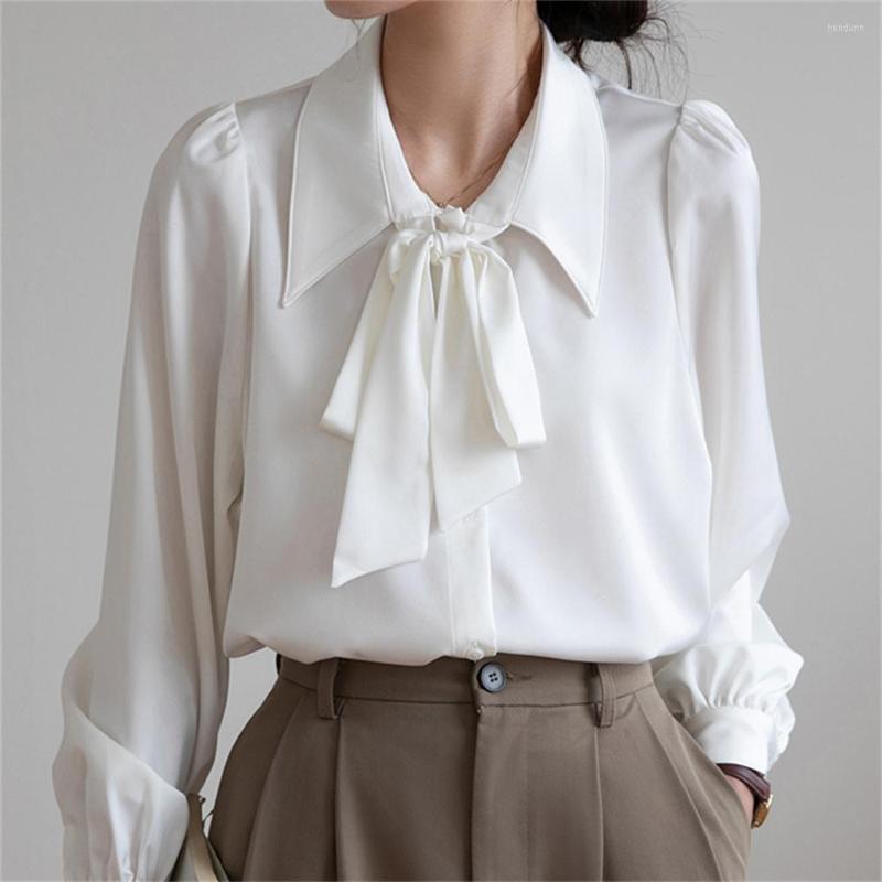 

Women's Blouses Alien Kitty Spring Bow Shirts White Solid Chic Women Full Sleeve 2023 Gentle Office Lady Formal Normcore Work Wear Tops