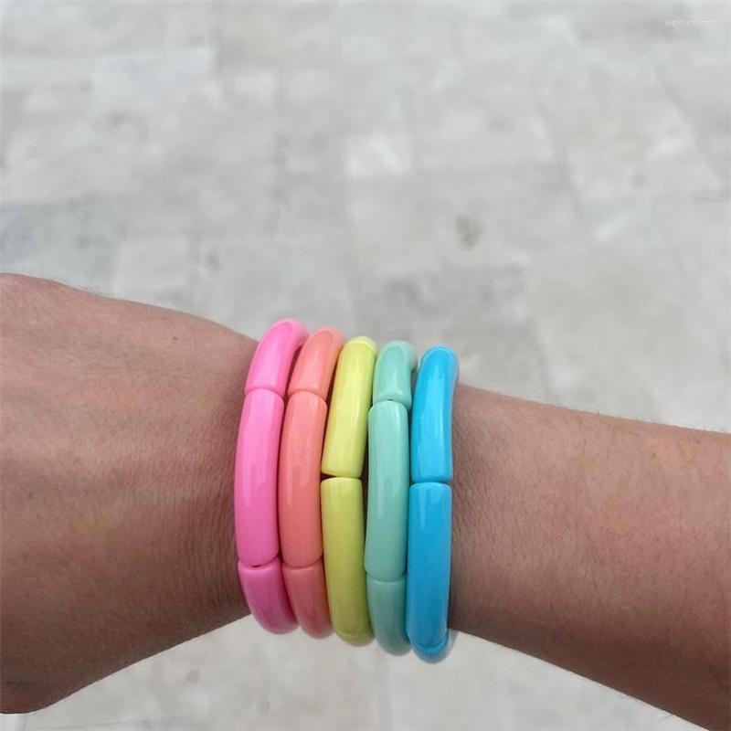 

Charm Bracelets Summer Candy Color Bead For Women Girls Retro Elbow Acrylic Elastic Bracelet Women's Round Tube