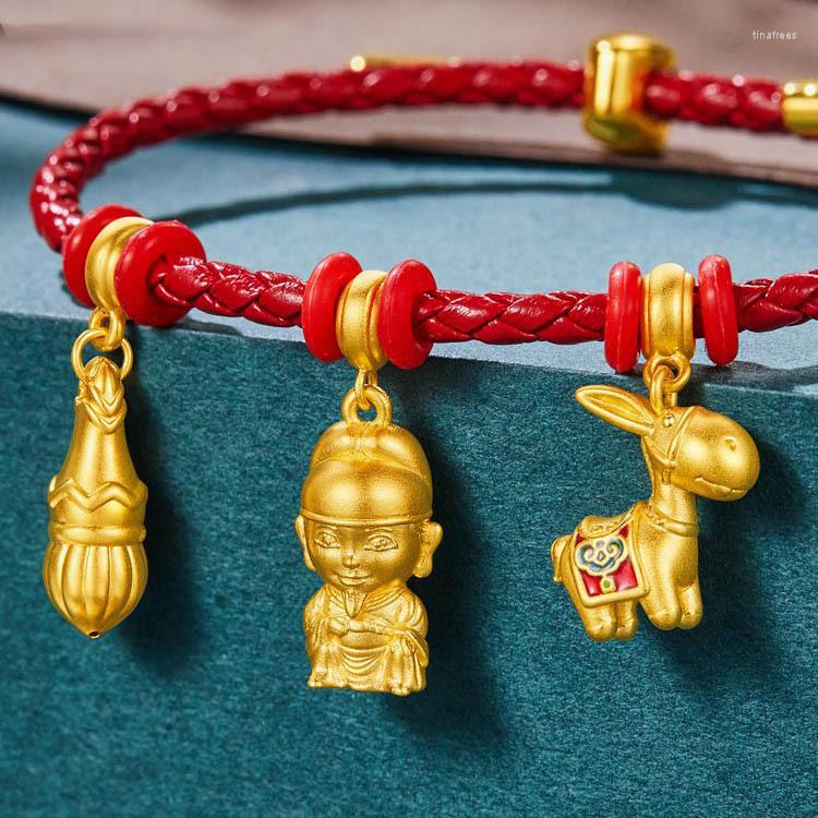 

Pendant Necklaces Gold Plated Lucky Retro Religion Wenchang Emperor Transfer Bead DIY Bracelet Accessories Birthday Gift
