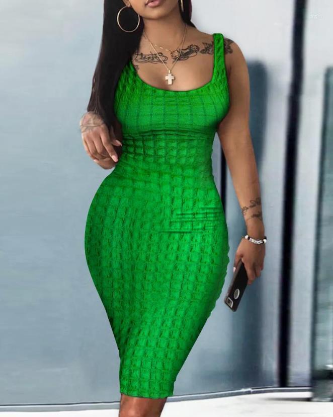 

Casual Dresses Women' 2023 Summer Fashion Sexy Sleeveless U-Neck Daily Plain Textured Bodycon Mini Dress