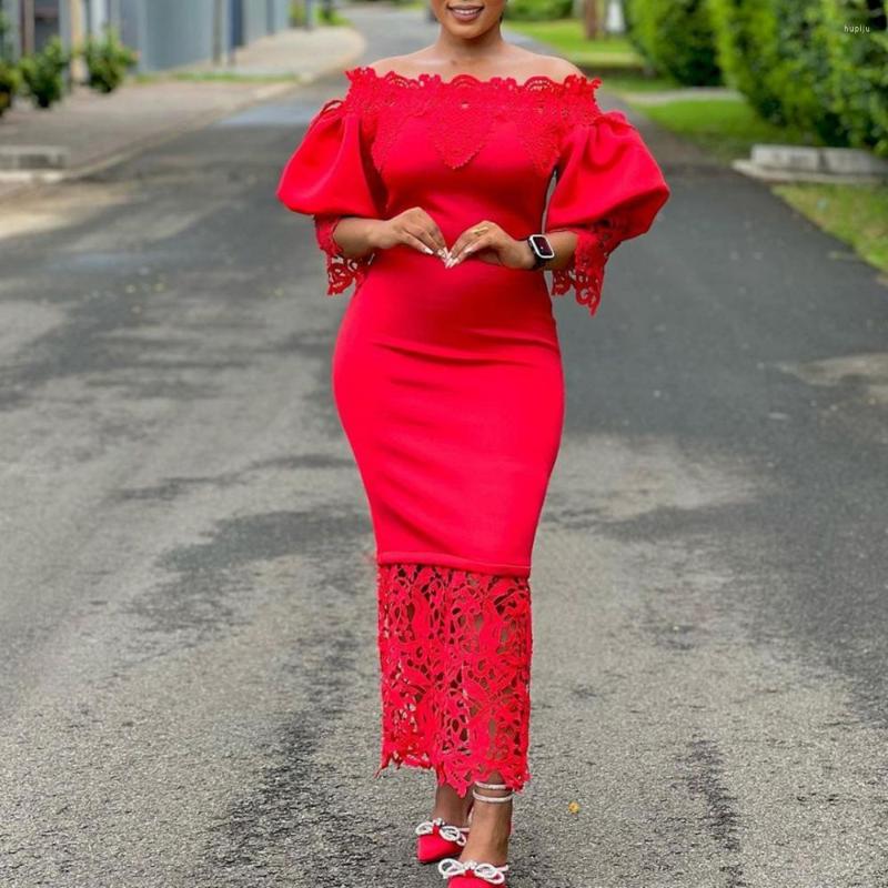 

Ethnic Clothing African Dress For Women's Flower Lace Slash Neck Off The Shoulder Backless Daily Evening Party Long Maxi Dresses