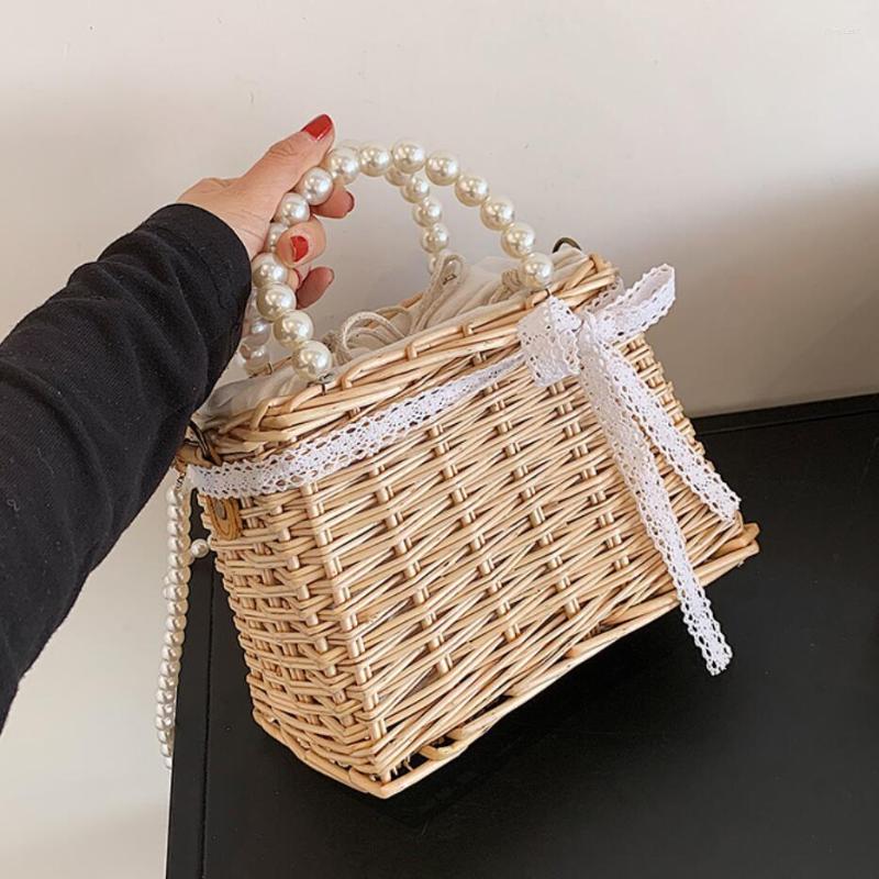 

Evening Bags Weave Totes With Pearl Handle 2023 Summer Quality Straw Women's Designer Handbag Beach Bag Travel Shoulder Messenger, Style 2