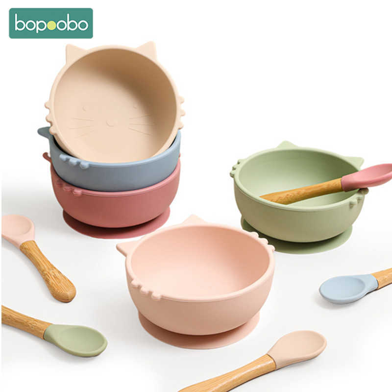 

Cups Dishes Utensils Bopoobo 2Pcs/1Set Silicone Baby Feeding Bowl Tableware Waterproof Spoon Non-Slip Crockery BPA Free Silicone Dishes for Baby Bowl AA230413