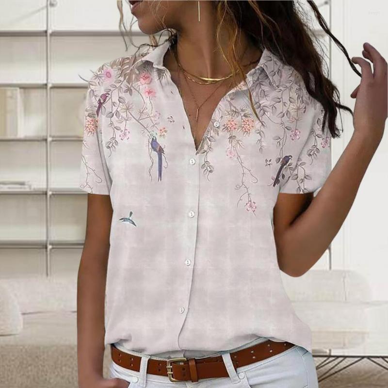 

Women' Blouses Women Top Single-breasted Summer Shirt Floral Pattern, Green