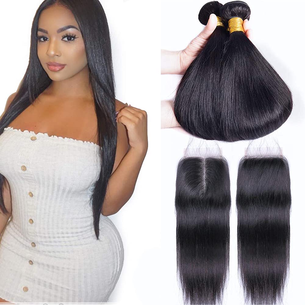 

Straight Human Hair 3 Bundles with Closure Bundles with 4x4 Free Part HD Lace Closures Brazilian Weave Extensions Hair Long Straight Black Greatremy Amazing SALE 9A, Natural color